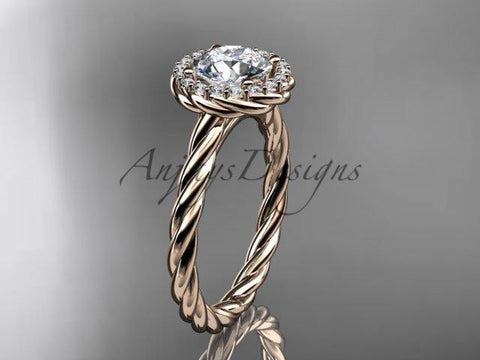 14kt rose gold "Forever One" Moissanite rope engagement ring RP8197 - Vinsiena Designs
