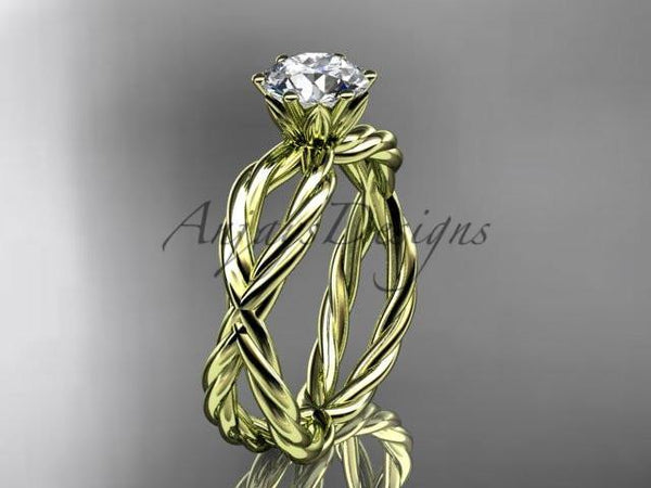 14k yellow gold rope engagement ring with a "Forever One" Moissanite center stone RP870 - Vinsiena Designs
