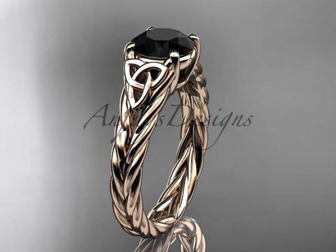 14kt rose gold celtic rope engagement ring with a Black Diamond center stone RPCT9108 - Vinsiena Designs