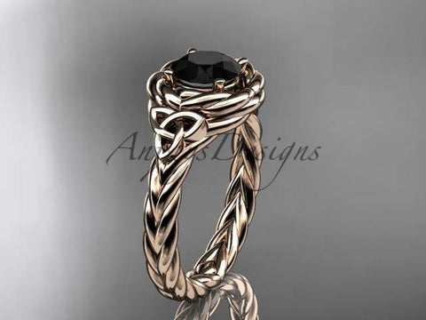 14kt rose gold celtic nautical engagement ring with a Black Diamond center stone RPCT9201 - Vinsiena Designs