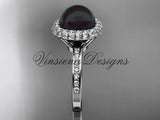 Unique platinum diamond Pearl engagement ring VBP10015 - Vinsiena Designs