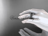 14kt white gold diamond Fleur de Lis, Round Tahitian Black Cultured Pearl engagement ring VBP10025 - Vinsiena Designs