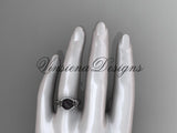 14kt white gold diamond Fleur de Lis, Round Tahitian Black Cultured Pearl engagement ring VBP10026 - Vinsiena Designs