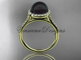 Unique 14kt yellow gold diamond, Round Tahitian Black Cultured Pearl, halo engagement ring VBP10030 - Vinsiena Designs