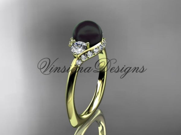 unique 14kt yellow gold diamond Pearl engagement ring VBP8225 - Vinsiena Designs