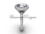 Unique 14k white gold diamond engagement ring, "Forever One" Moissanite VD10015 - Vinsiena Designs
