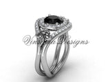 14kt white gold diamond Fleur de Lis wedding ring, engagement ring, Black Diamond VD10025 - Vinsiena Designs