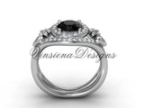 14kt white gold diamond Fleur de Lis wedding ring, engagement ring, Black Diamond VD10025 - Vinsiena Designs