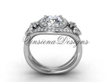 14kt white gold diamond Fleur de Lis wedding ring, engagement ring, "Forever One" Moissanite VD10025 - Vinsiena Designs