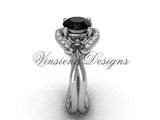 14kt white gold diamond Fleur de Lis wedding ring, engagement ring, Black Diamond VD10026 - Vinsiena Designs