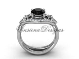 14kt white gold diamond Fleur de Lis wedding ring, engagement ring, Black Diamond VD10026 - Vinsiena Designs