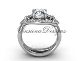 14kt white gold diamond Fleur de Lis wedding ring, engagement ring, "Forever One" Moissanite VD10026 - Vinsiena Designs