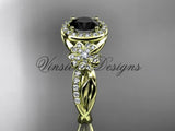 14kt yellow gold diamond Cherry Blossom flower, Sakura engagement ring Black Diamond VD10039 - Vinsiena Designs