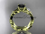 14k yellow gold leaf and vine,  tulip flower engagement ring, Black Diamond VD10049 - Vinsiena Designs