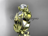 14k yellow gold leaf and vine,  tulip flower engagement ring, "Forever One" Moissanite VD10049 - Vinsiena Designs