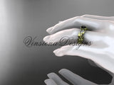 14k yellow gold leaf and vine, tulip flower engagement ring, Black Diamond VD10050 - Vinsiena Designs