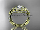 14k yellow gold leaf and vine, flower engagement ring, "Forever One" Moissanite VD10065 - Vinsiena Designs