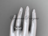 platinum Three stone engagement ring set,"Forever One" Moissanite VD10066S - Vinsiena Designs