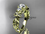 14k yellow gold Three stone engagement ring,"Forever One" Moissanite VD10066 - Vinsiena Designs