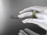 14k yellow gold Three stone engagement ring set,"Forever One" Moissanite VD10066S - Vinsiena Designs