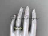 14k yellow gold Three stone engagement ring set,"Forever One" Moissanite VD10066S - Vinsiena Designs