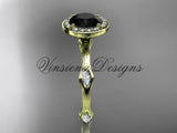 14k yellow gold leaf and vine engagement ring, Black Diamond VD10075 - Vinsiena Designs