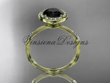 14k yellow gold leaf and vine engagement ring, Black Diamond VD10075 - Vinsiena Designs