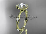 14k yellow gold leaf and vine engagement ring, "Forever One" Moissanite VD10075 - Vinsiena Designs