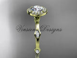 14k yellow gold leaf and vine engagement ring, "Forever One" Moissanite VD10075 - Vinsiena Designs