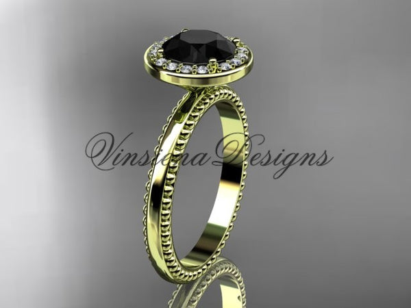14k yellow gold engagement ring Black Diamond VD10078 - Vinsiena Designs