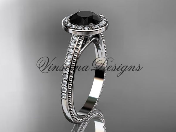 Unique 14k white gold diamond engagement ring, Black Diamond VD10080 - Vinsiena Designs