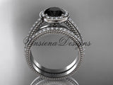 Unique 14k white gold diamond engagement ring, engagement set, Black Diamond VD10080S - Vinsiena Designs