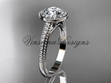 Unique 14k white gold diamond engagement ring, "Forever One" Moissanite VD10080 - Vinsiena Designs