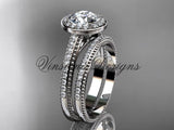 Unique Platinum diamond engagement ring, engagement set VD10080S - Vinsiena Designs