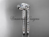Unique 14k white gold diamond engagement ring, engagement set, "Forever One" Moissanite VD10080S - Vinsiena Designs