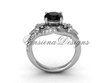 14kt white gold diamond Fleur de Lis, eternity, Black Diamond engagement ring VD208125 - Vinsiena Designs