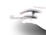 14kt white gold diamond Fleur de Lis, eternity, Black Diamond engagement ring VD208125 - Vinsiena Designs