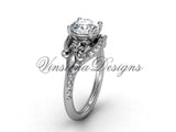 14kt white gold diamond Fleur de Lis, eternity, One Moissanite engagement ring VD208125 - Vinsiena Designs