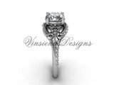 14kt white gold diamond Fleur de Lis, eternity, One Moissanite engagement ring VD208125 - Vinsiena Designs