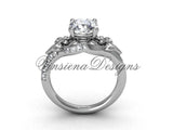 14kt white gold diamond Fleur de Lis, eternity engagement ring VD208125 - Vinsiena Designs