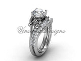 14kt white gold diamond Fleur de Lis,wedding band, eternity engagement ring, engagement set VD208125S - Vinsiena Designs
