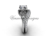 14kt white gold diamond Fleur de Lis,wedding band, eternity engagement ring, engagement set VD208125S - Vinsiena Designs