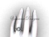 14kt white gold diamond Fleur de Lis, wedding band, eternity engagement ring, "Forever One" Moissanite engagement set VD208125S - Vinsiena Designs