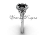 14kt white gold diamond Fleur de Lis, eternity, enhanced Black Diamond engagement ring VD208126 - Vinsiena Designs