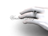 14kt white gold diamond Fleur de Lis,wedding band, eternity engagement ring, Black Diamond engagement set VD208126S - Vinsiena Designs