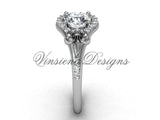 14kt white gold diamond Fleur de Lis, eternity, One Moissanite engagement ring VD208126 - Vinsiena Designs