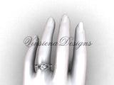 14kt white gold diamond Fleur de Lis, eternity, One Moissanite engagement ring VD208126 - Vinsiena Designs