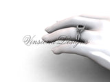 14kt white gold diamond Fleur de Lis, halo, eternity engagement ring, enhanced Black Diamond VD208127 - Vinsiena Designs