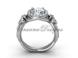 14kt white gold diamond Fleur de Lis, halo, eternity engagement ring, One Moissanite VD208127 - Vinsiena Designs
