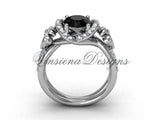 14kt white gold diamond Fleur de Lis, halo, eternity engagement ring, enhanced Black Diamond VD208140 - Vinsiena Designs